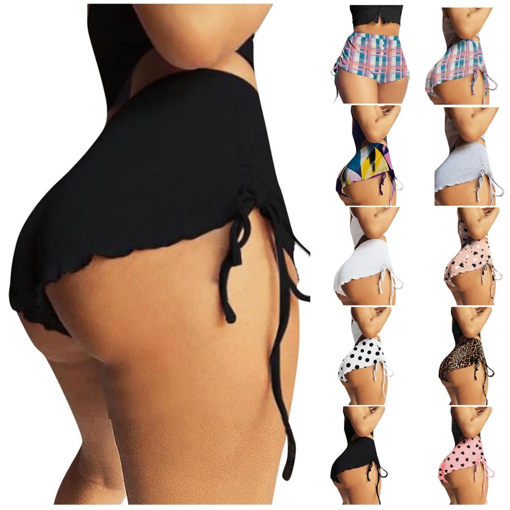 2024 Women High Waist Button Drawstring Side Shorts